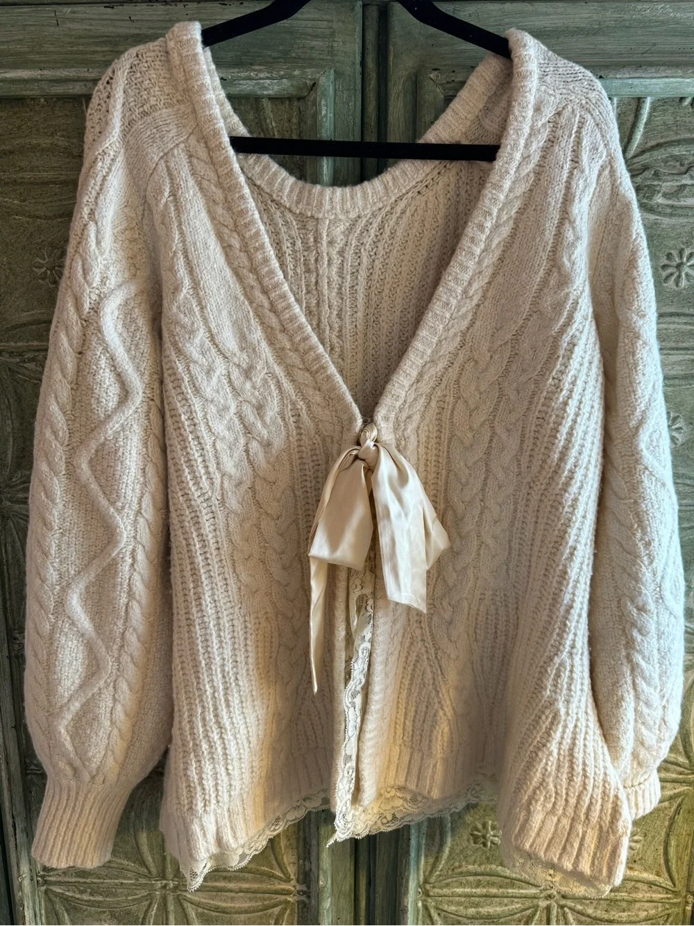 Anthropologie Open-Back Bow-Detail Chunky-Knit Sweater XL - Picture 4 of 11